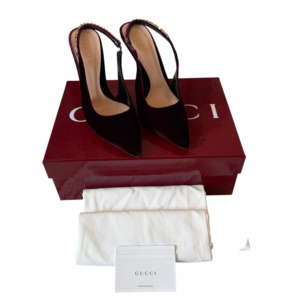 NEW Gucci Signoria Velvet Slingback Pumps Burgundy Heels Size EU 38 US 8 - Picture 13 of 16
